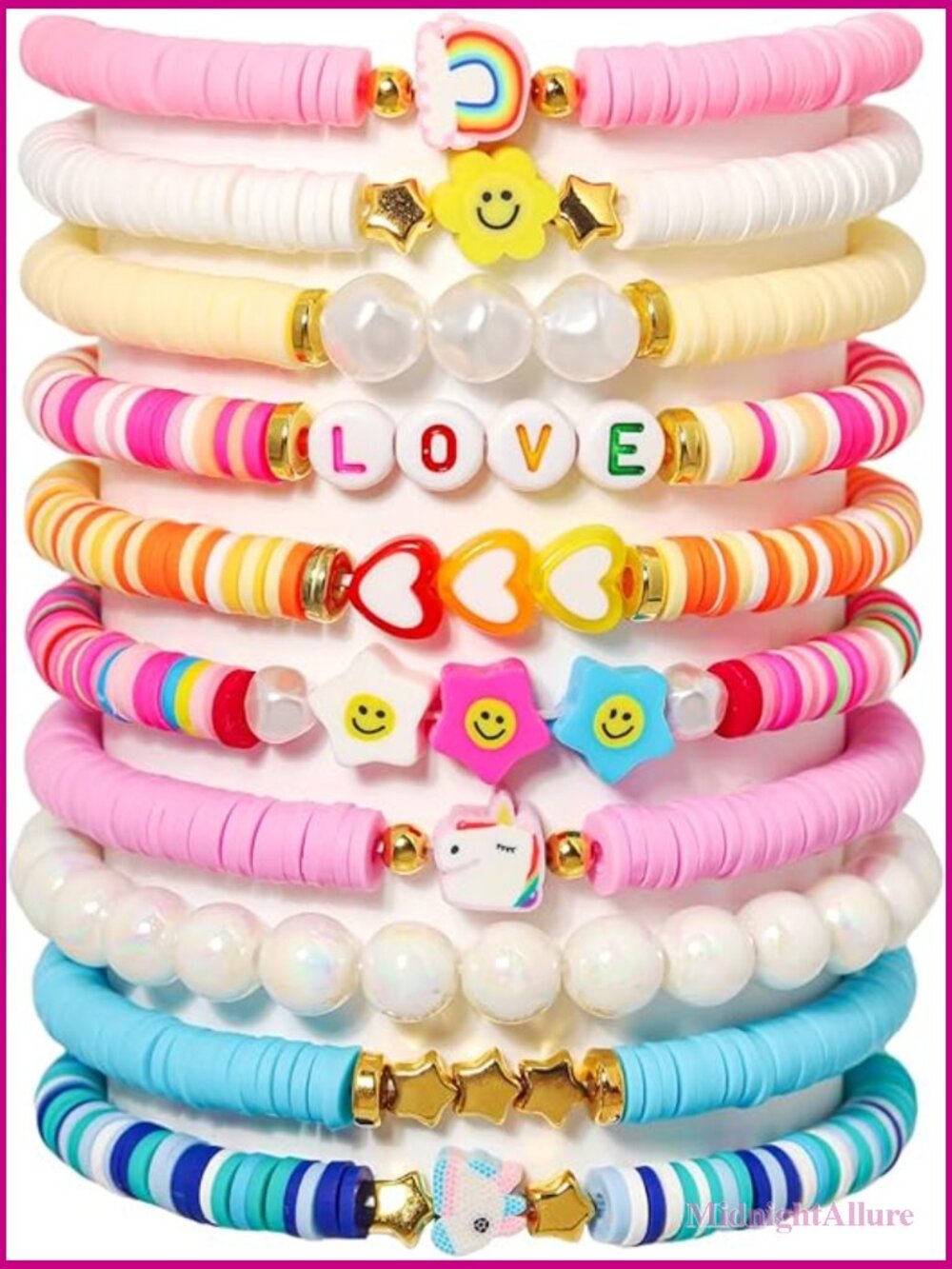 11-Pack Beaded Clay Stretch Bracelets, Boho Friendship Jewelry Set